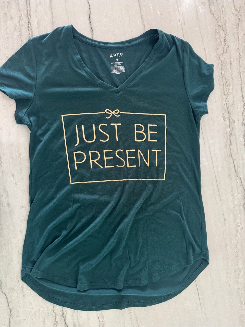 Apt. 9 Teal V‑Neck Graphic Tee with Gold Print